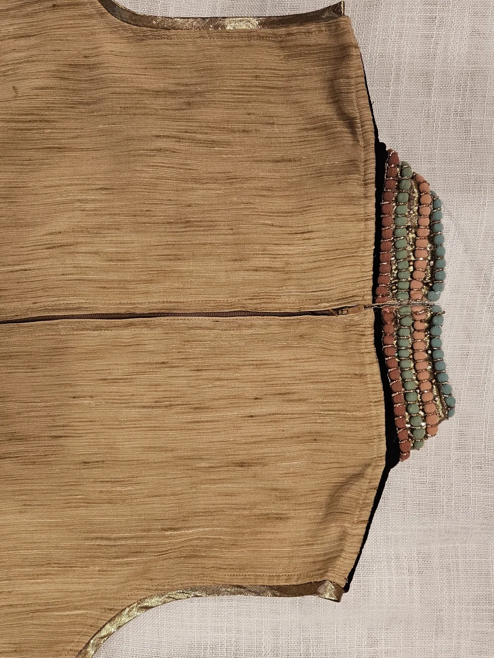 Embroidered Gold-Tan Girls' A-Line Dress with Floral Hem